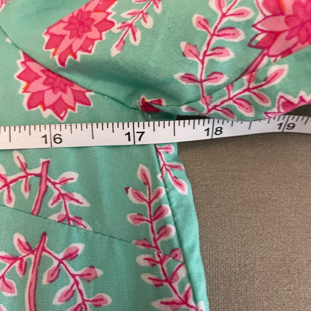 J.Crew Womens Floral Puff Sleeve Button Front Mini Dress Teal Pink Size 2 - Picture 8 of 9